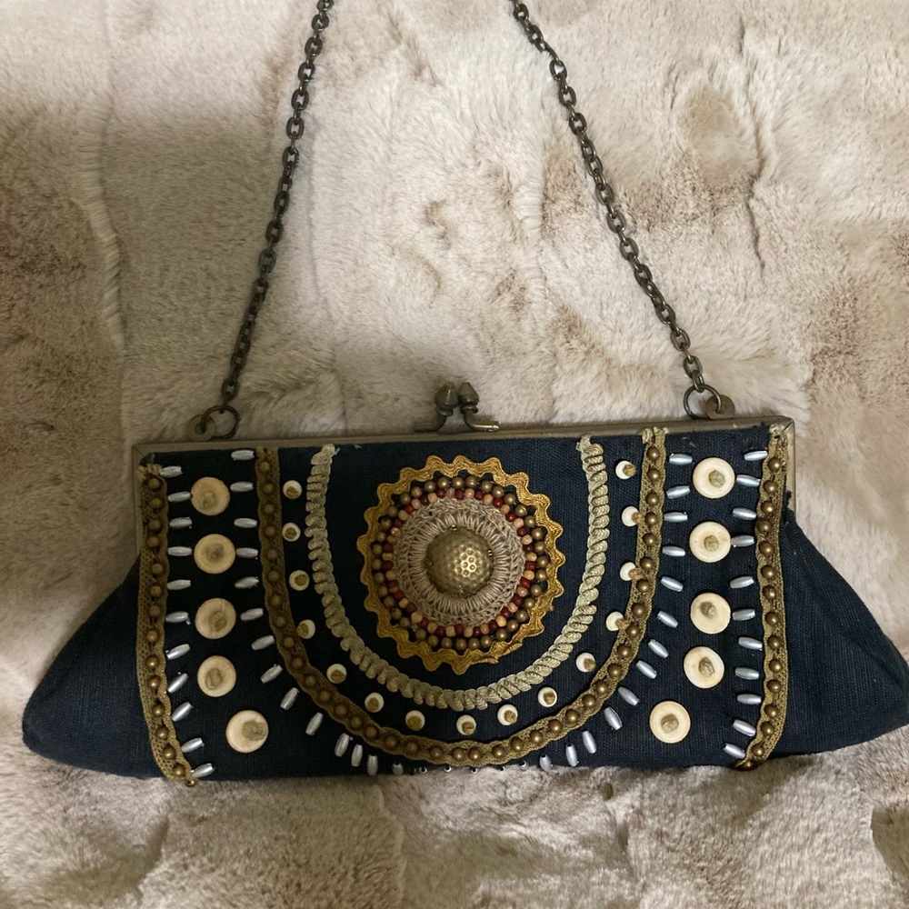 Coldwater Creek Black and Gold Embroidered Clutch